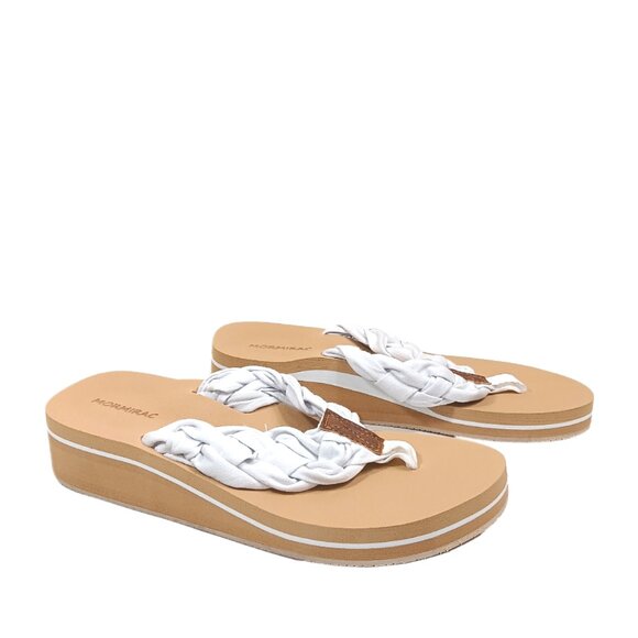 Platform Thong Sandals Womens 8 White Comfort Mormirac Boho Braided Flip Flops - Picture 3 of 5